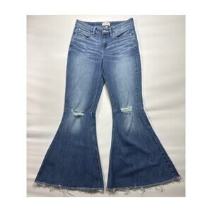 Shyanne Women's Raw Hem Flare Leg Blue Denim Jeans - Size 28Wx34L (27x30)